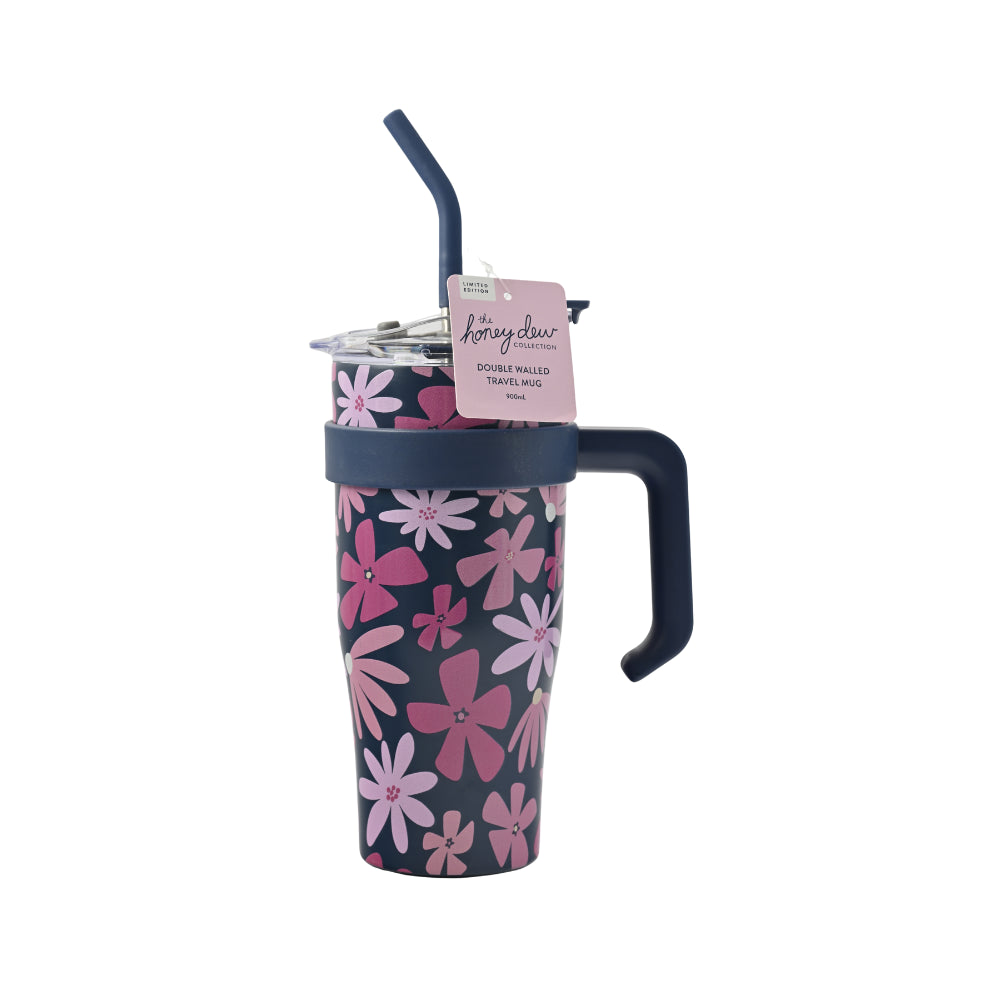 Honeydew Double Walled Travel Mug - PINK FLORA